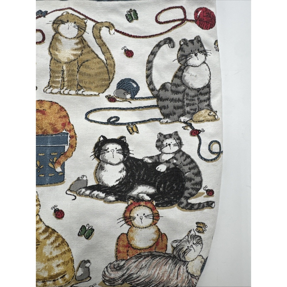 Deb Strain Fun Vintage Cat Large Tote Bag Double Handle Yarn Butterfly Ladybugs - Picture 2 of 11